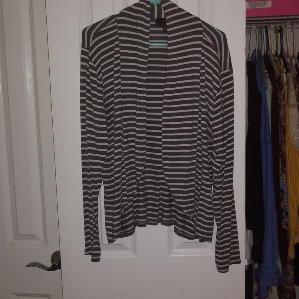 Gray and white striped cardigan